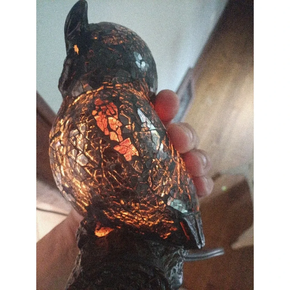 Tiffany style mosaic stained glass owl night light table lamp